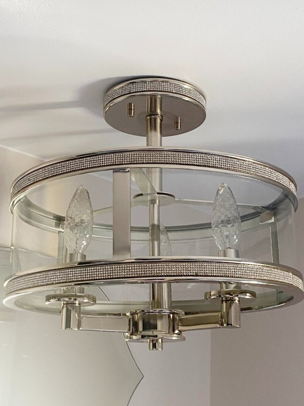 Crystal Accent Drum Chandelier - Silver Finish